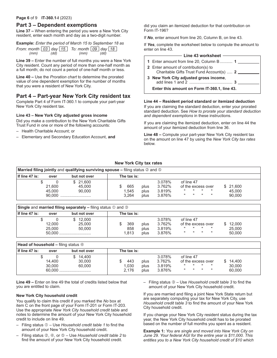 Instructions for Form IT-360.1 Change of City Resident Status - New York, Page 6
