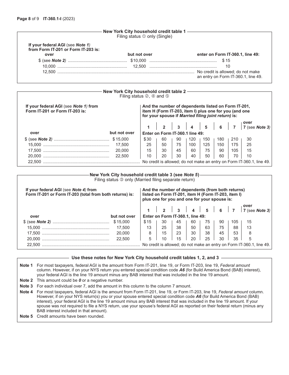 Instructions for Form IT-360.1 Change of City Resident Status - New York, Page 8