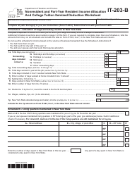 Document preview: Form IT-203-B Nonresident and Part-Year Resident Income Allocation and College Tuition Itemized Deduction Worksheet - New York, 2023