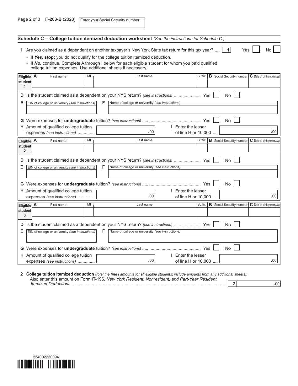 Form IT-203-B Download Fillable PDF Or Fill Online Nonresident And Part ...