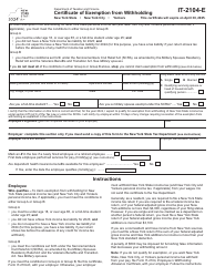 Document preview: Form IT-2104-E Certificate of Exemption From Withholding - New York, 2024
