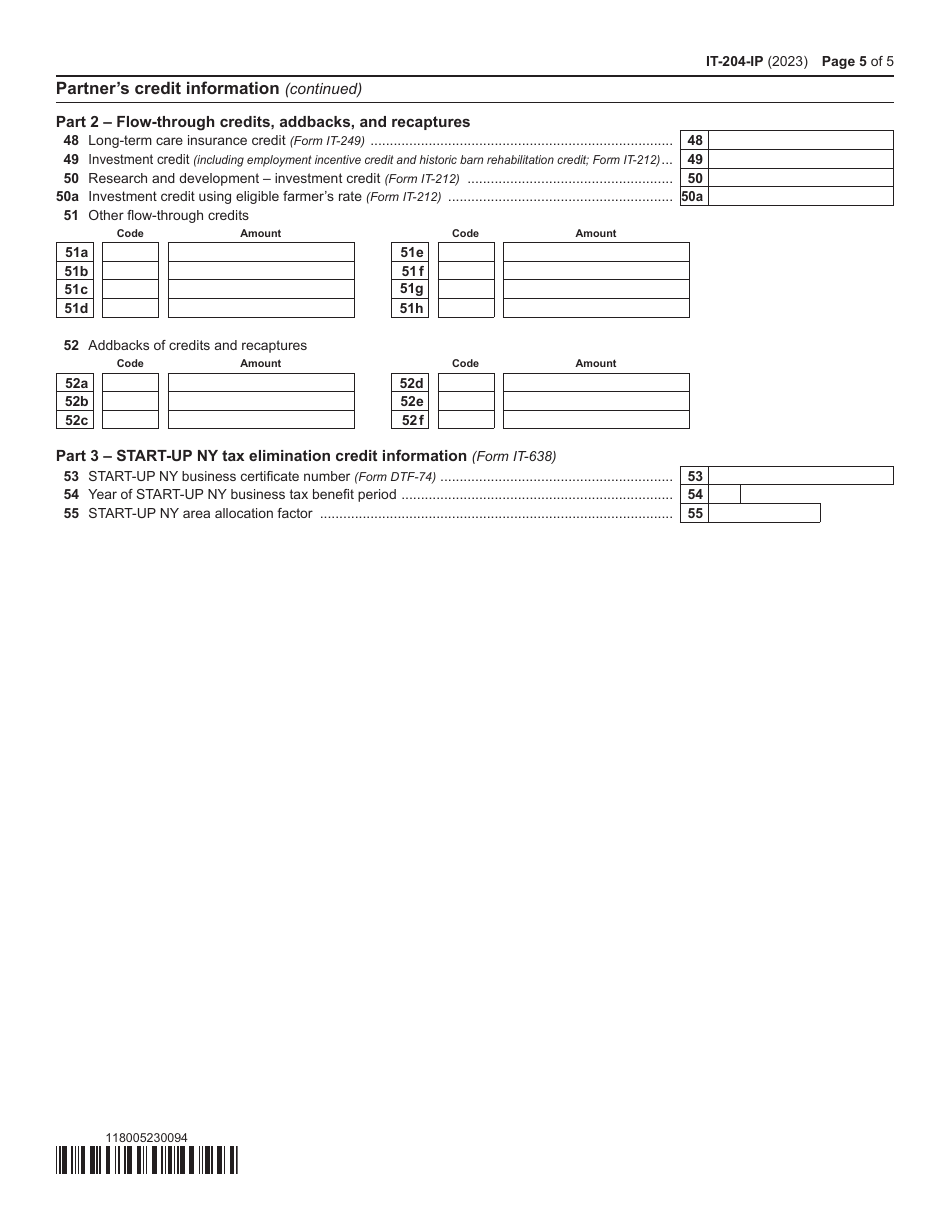 Form IT-204-IP Schedule K-1 New York Partners Schedule - New York, Page 5