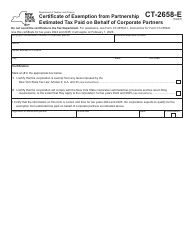 Document preview: Form CT-2658-E Certificate of Exemption From Partnership Estimated Tax Paid on Behalf of Corporate Partners - New York, 2025