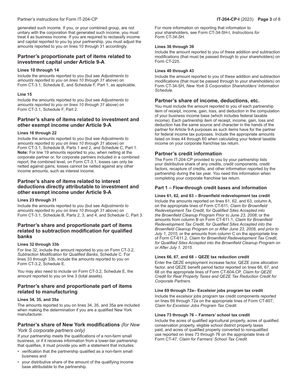 Instructions for Form IT-204-CP Schedule K-1 New York Corporate Partners Schedule - New York, Page 3