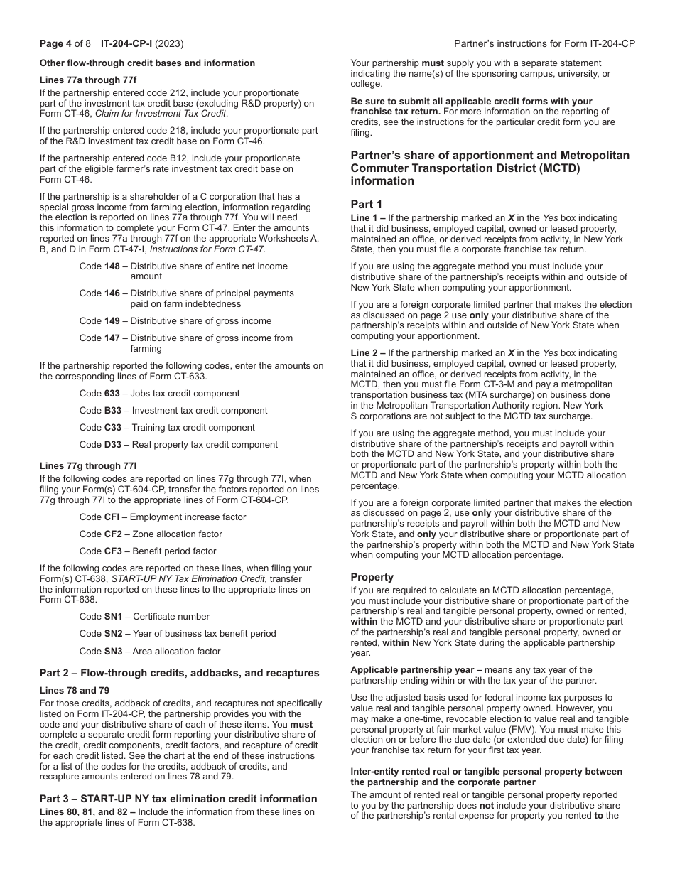 Instructions for Form IT-204-CP Schedule K-1 New York Corporate Partners Schedule - New York, Page 4