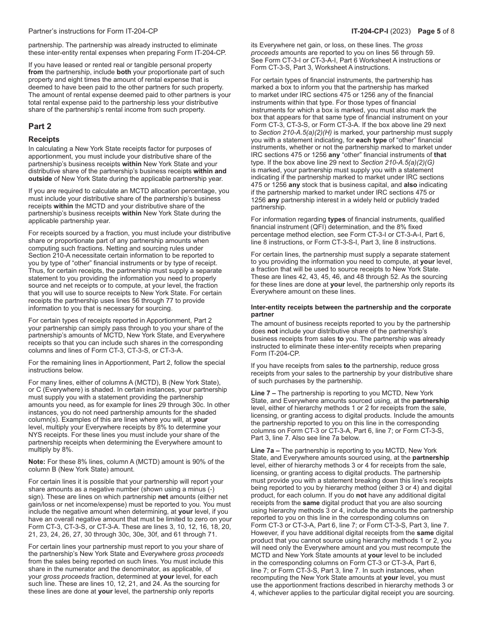Instructions for Form IT-204-CP Schedule K-1 New York Corporate Partners Schedule - New York, Page 5