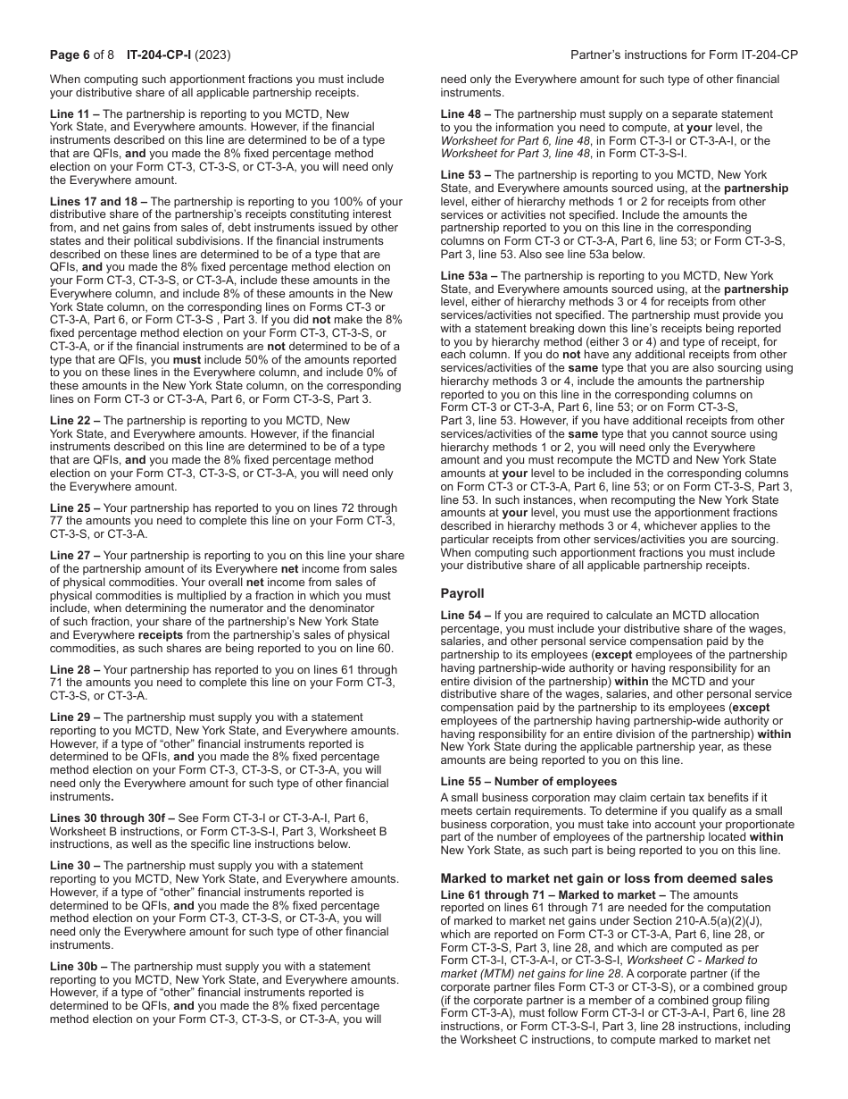Instructions for Form IT-204-CP Schedule K-1 New York Corporate Partners Schedule - New York, Page 6