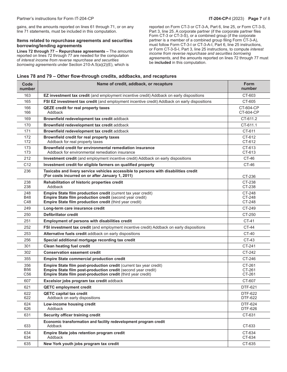 Instructions for Form IT-204-CP Schedule K-1 New York Corporate Partners Schedule - New York, Page 7