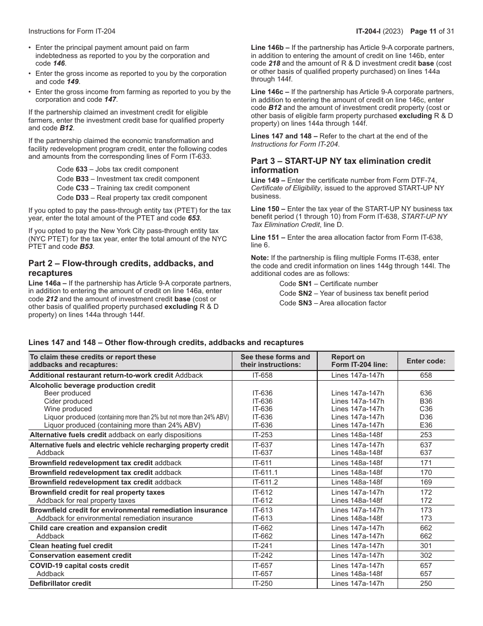 Instructions for Form IT-204, IT-204-IP, IT-204.1, IT-204-CP Schedule K-1 - New York, Page 11