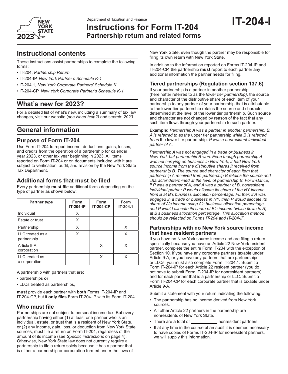 Instructions for Form IT-204, IT-204-IP, IT-204.1, IT-204-CP Schedule K-1 - New York, Page 1