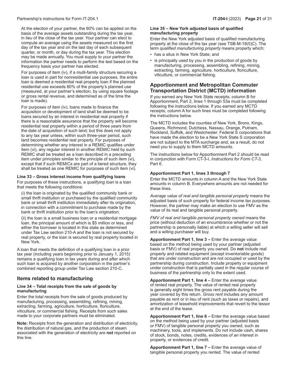 Instructions for Form IT-204, IT-204-IP, IT-204.1, IT-204-CP Schedule K-1 - New York, Page 21