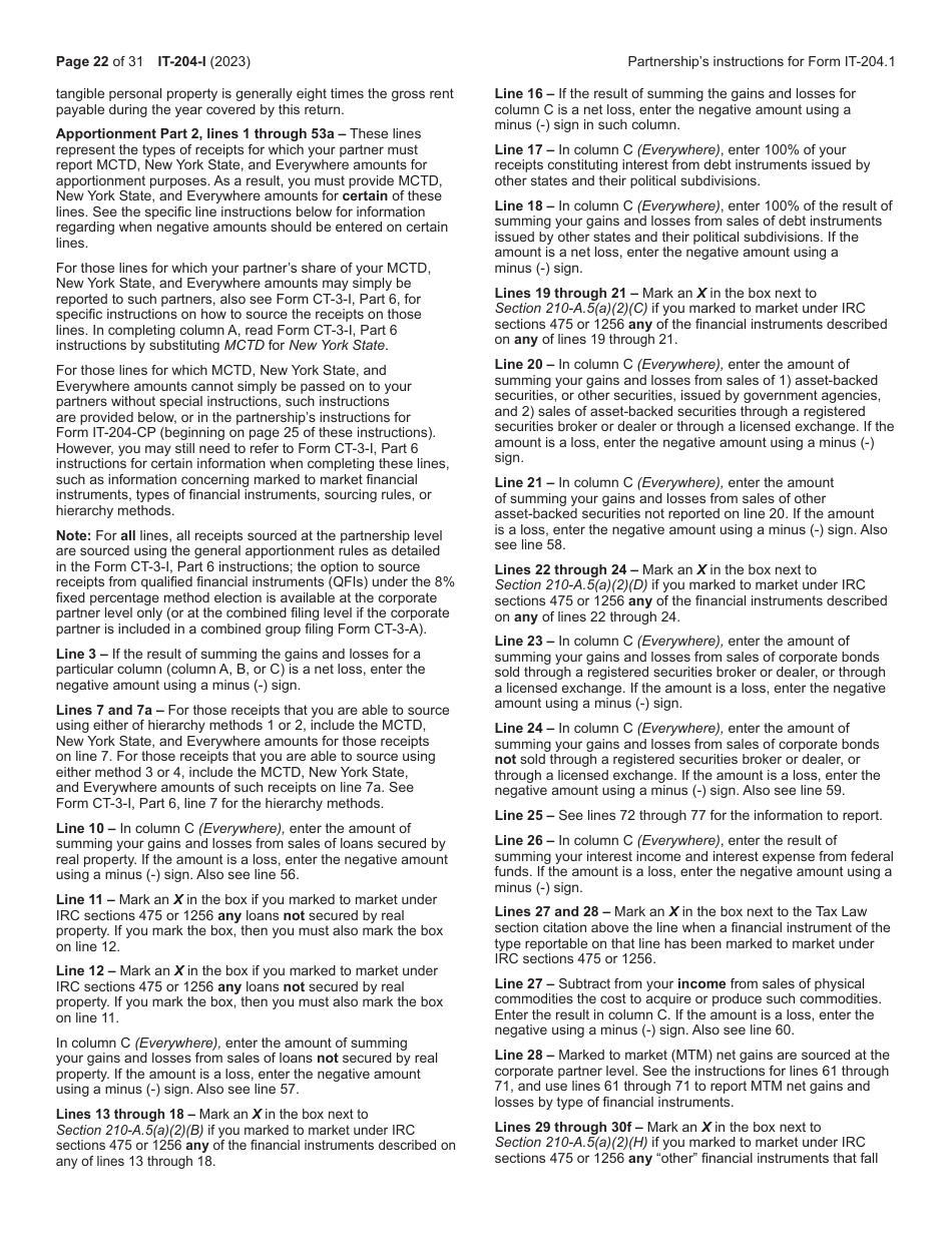 Instructions for Form IT-204, IT-204-IP, IT-204.1, IT-204-CP Schedule K-1 - New York, Page 22