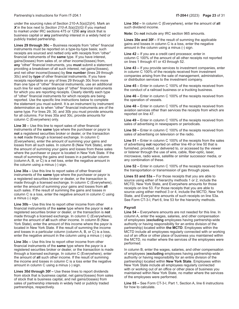 Instructions for Form IT-204, IT-204-IP, IT-204.1, IT-204-CP Schedule K-1 - New York, Page 23