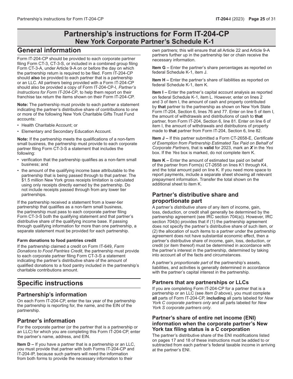 Instructions for Form IT-204, IT-204-IP, IT-204.1, IT-204-CP Schedule K-1 - New York, Page 25
