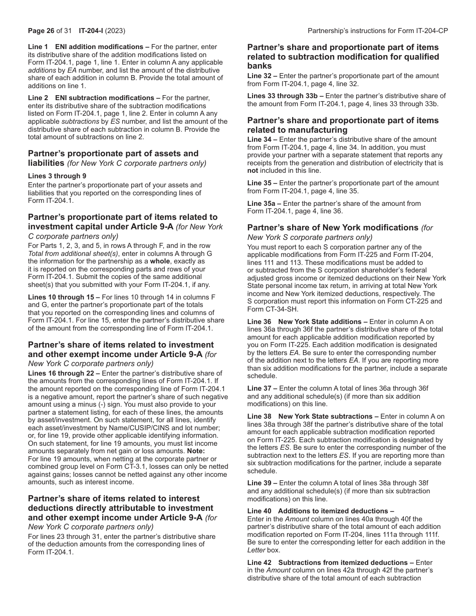 Instructions for Form IT-204, IT-204-IP, IT-204.1, IT-204-CP Schedule K-1 - New York, Page 26