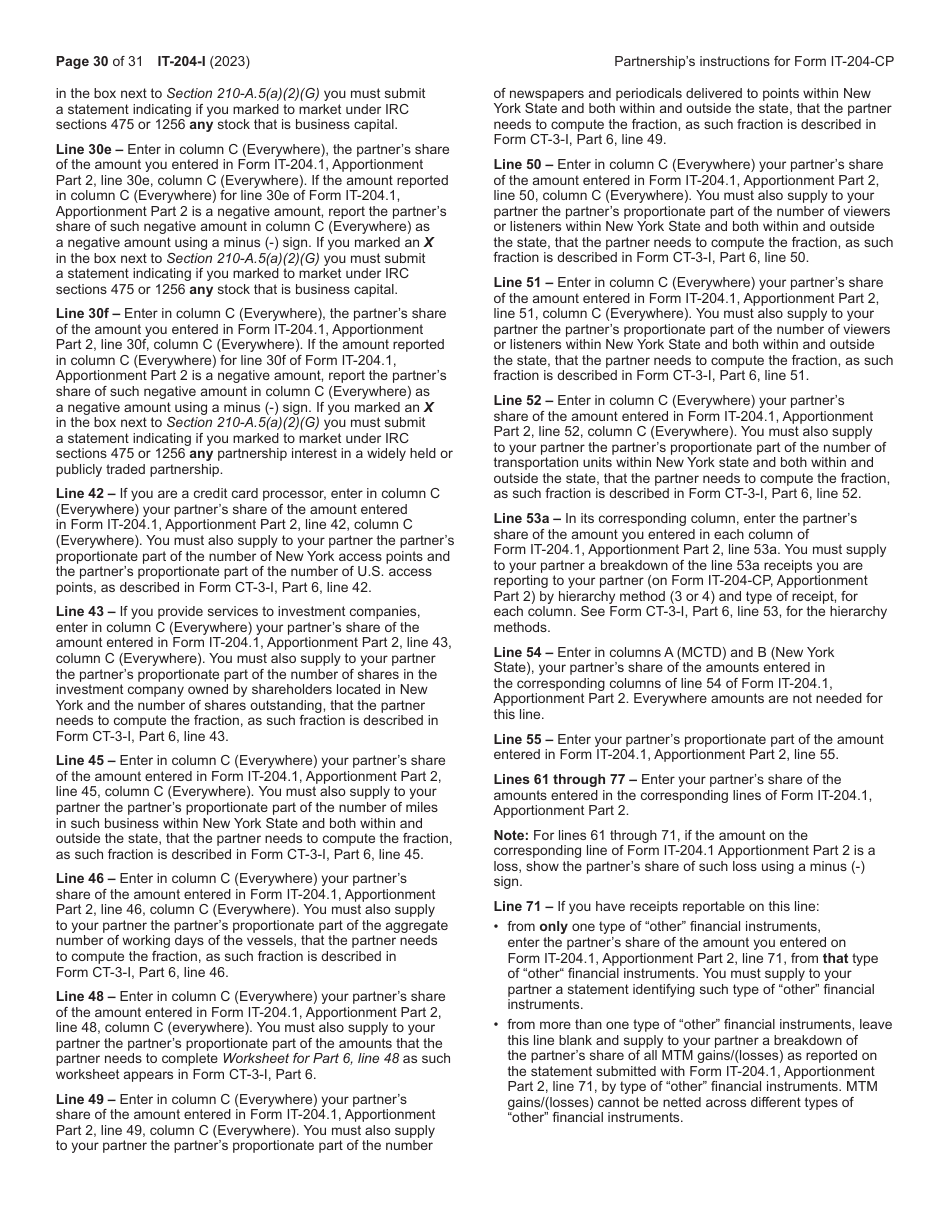 Instructions for Form IT-204, IT-204-IP, IT-204.1, IT-204-CP Schedule K-1 - New York, Page 30