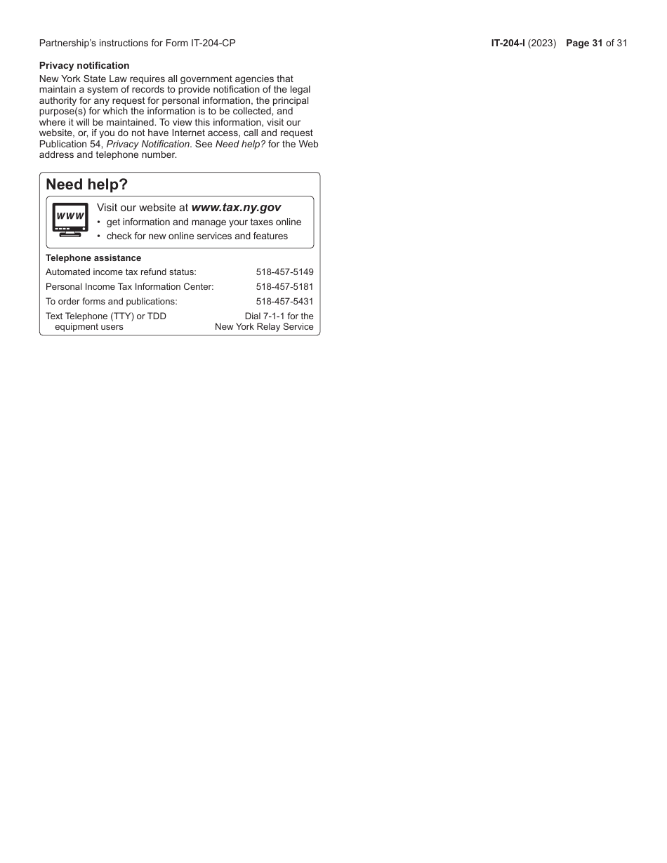 Instructions for Form IT-204, IT-204-IP, IT-204.1, IT-204-CP Schedule K-1 - New York, Page 31