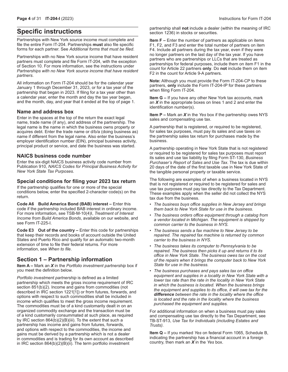 Instructions for Form IT-204, IT-204-IP, IT-204.1, IT-204-CP Schedule K-1 - New York, Page 4