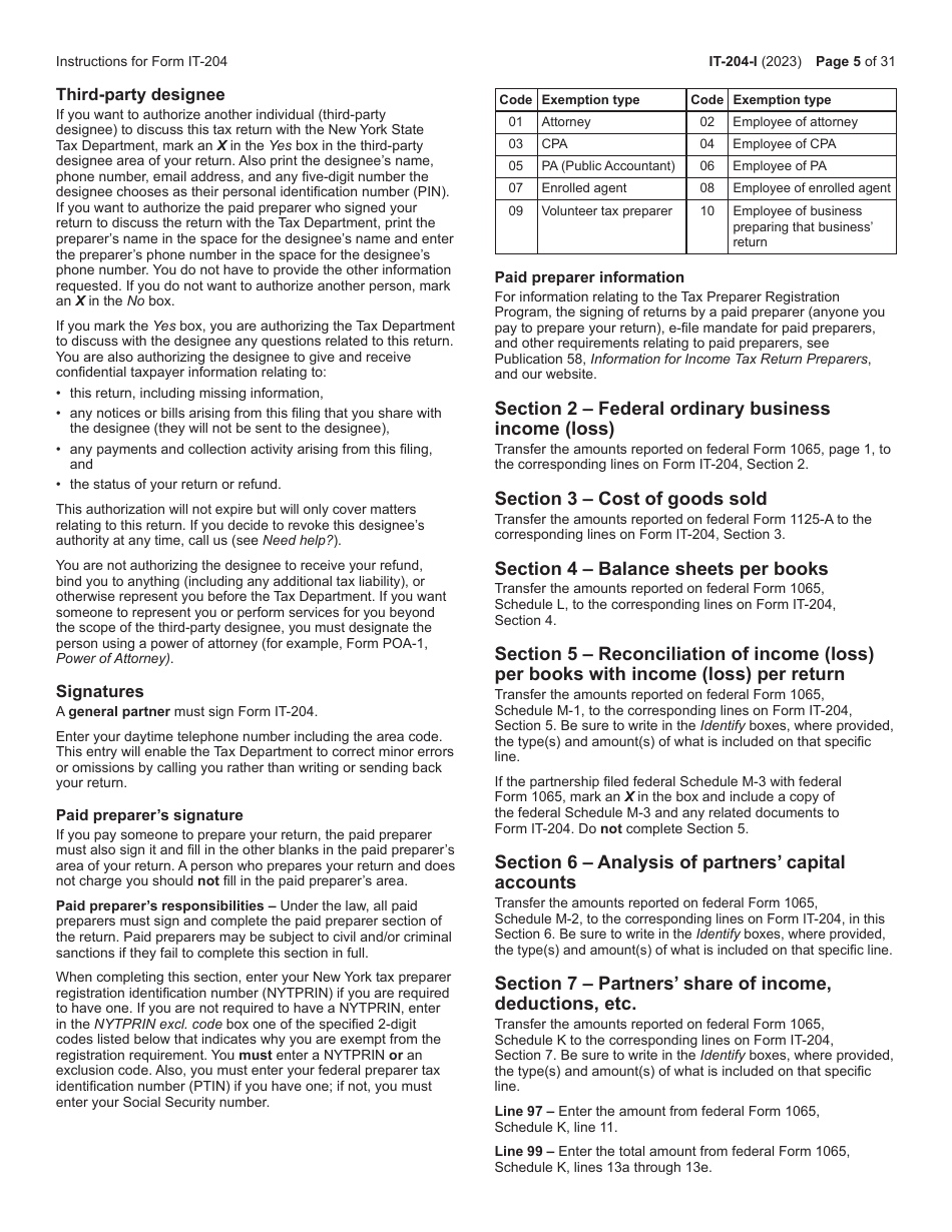 Instructions for Form IT-204, IT-204-IP, IT-204.1, IT-204-CP Schedule K-1 - New York, Page 5
