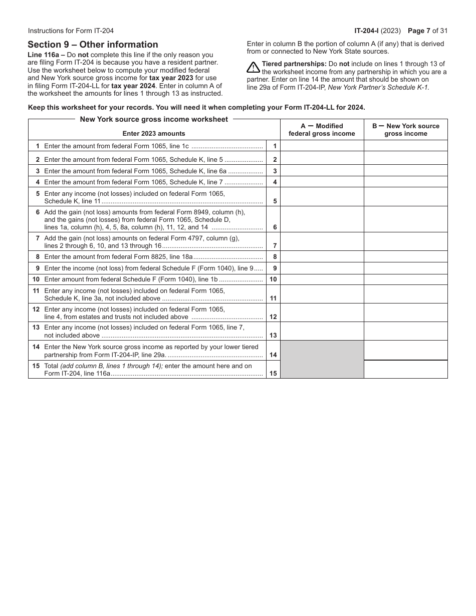 Instructions for Form IT-204, IT-204-IP, IT-204.1, IT-204-CP Schedule K-1 - New York, Page 7