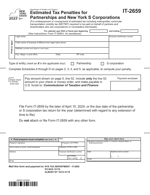 Form IT-2659 Estimated Tax Penalties for Partnerships and New York S Corporations - New York, 2023