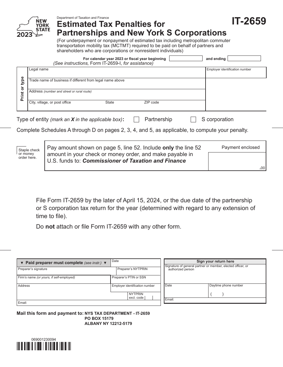 Form IT-2659 Estimated Tax Penalties for Partnerships and New York S Corporations - New York, Page 1