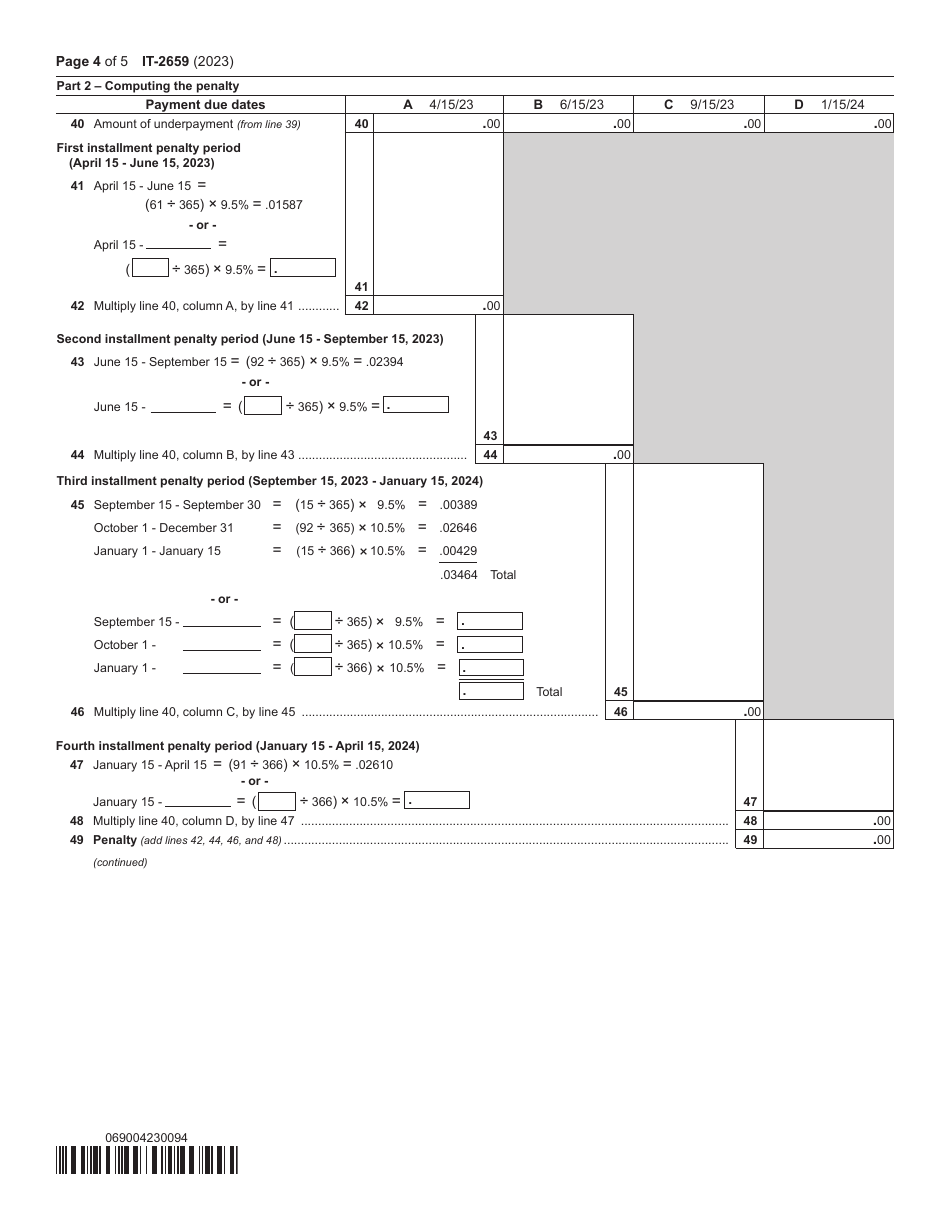 Form IT-2659 Estimated Tax Penalties for Partnerships and New York S Corporations - New York, Page 4