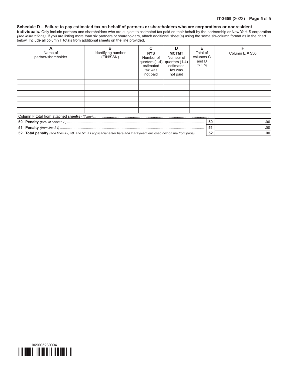 Form IT-2659 Estimated Tax Penalties for Partnerships and New York S Corporations - New York, Page 5