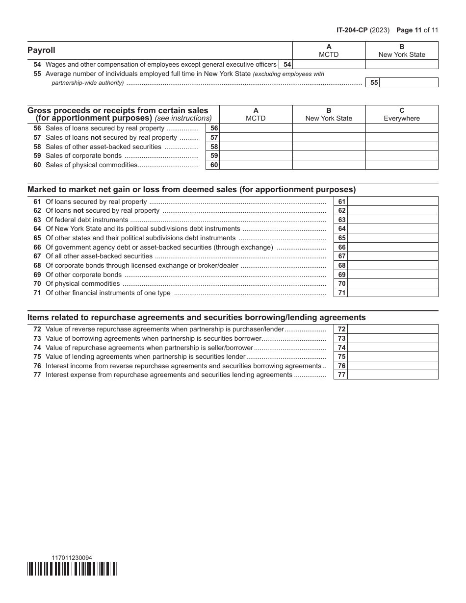 Form IT-204-CP Schedule K-1 New York Corporate Partners Schedule - New York, Page 11