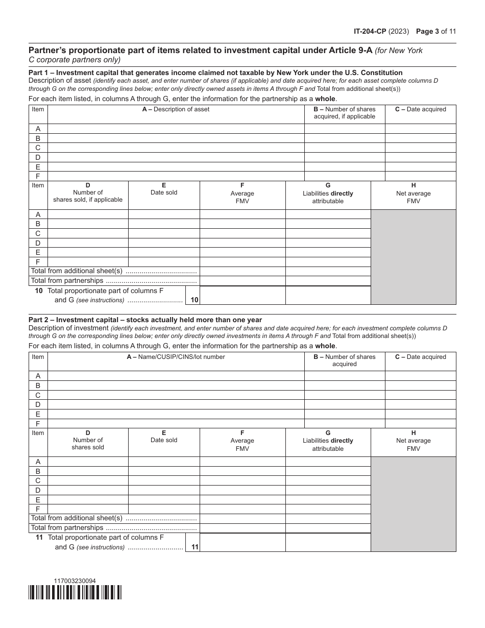 Form IT-204-CP Schedule K-1 New York Corporate Partners Schedule - New York, Page 3