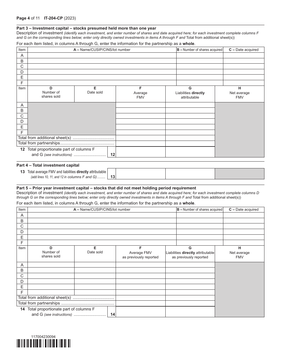 Form IT-204-CP Schedule K-1 New York Corporate Partners Schedule - New York, Page 4
