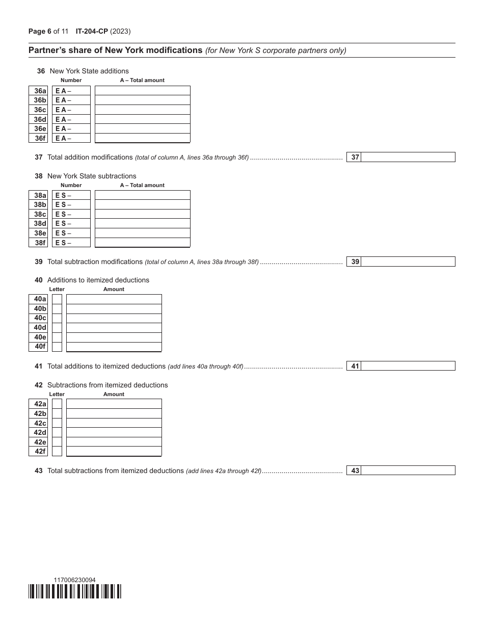 Form IT-204-CP Schedule K-1 New York Corporate Partners Schedule - New York, Page 6