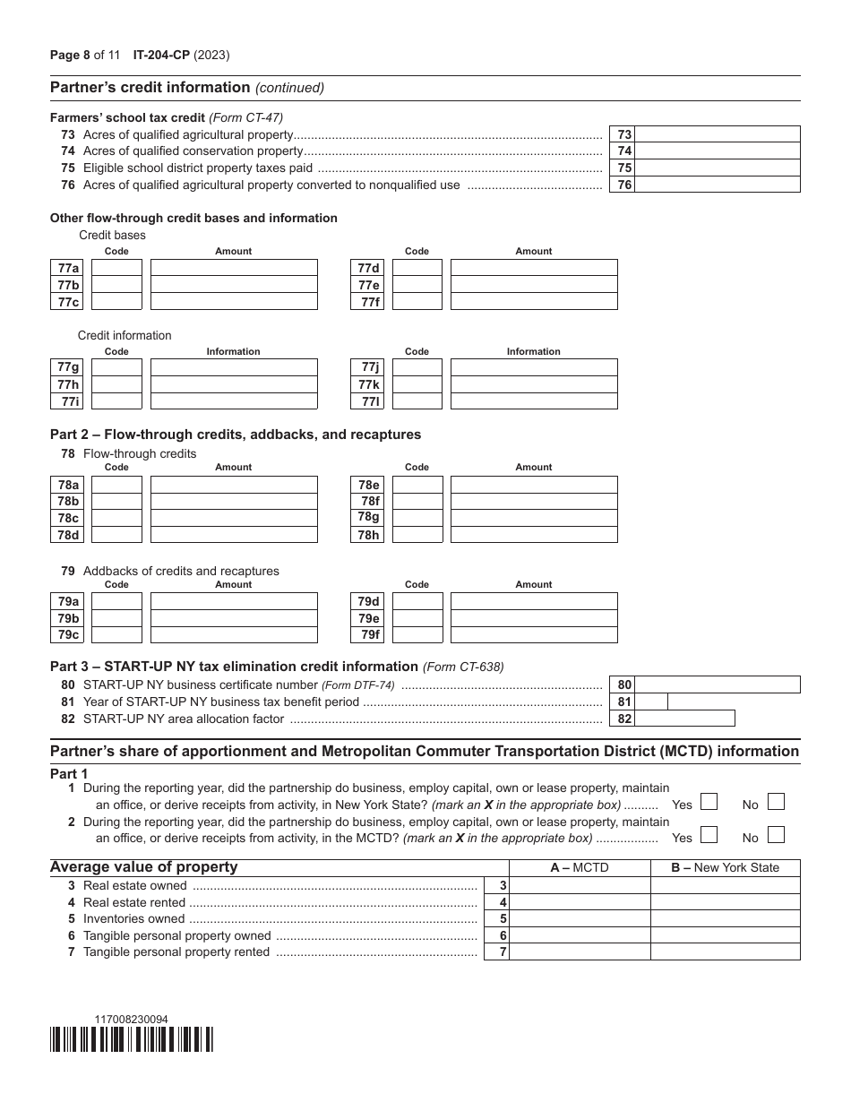 Form IT-204-CP Schedule K-1 New York Corporate Partners Schedule - New York, Page 8