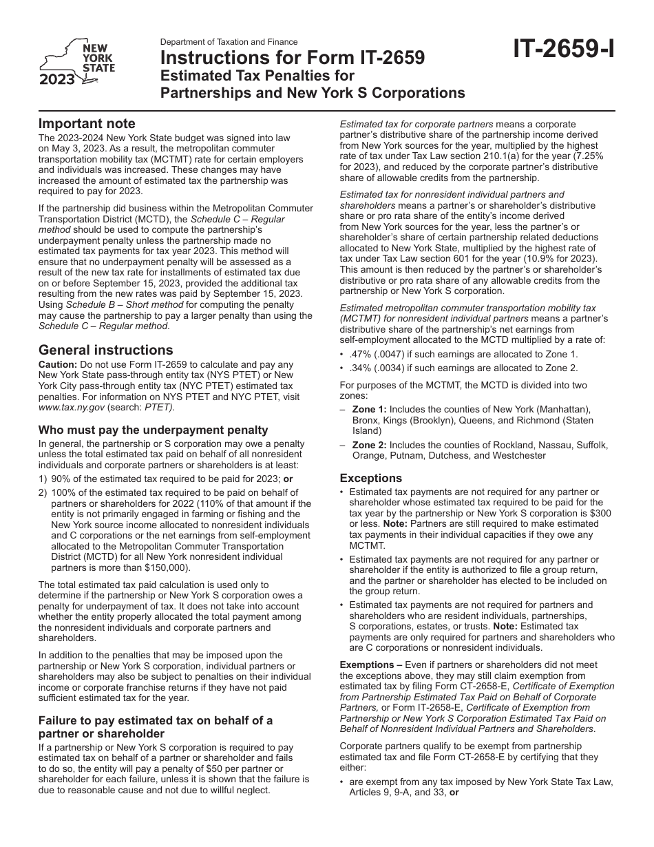 Download Instructions for Form IT2659 Estimated Tax Penalties for