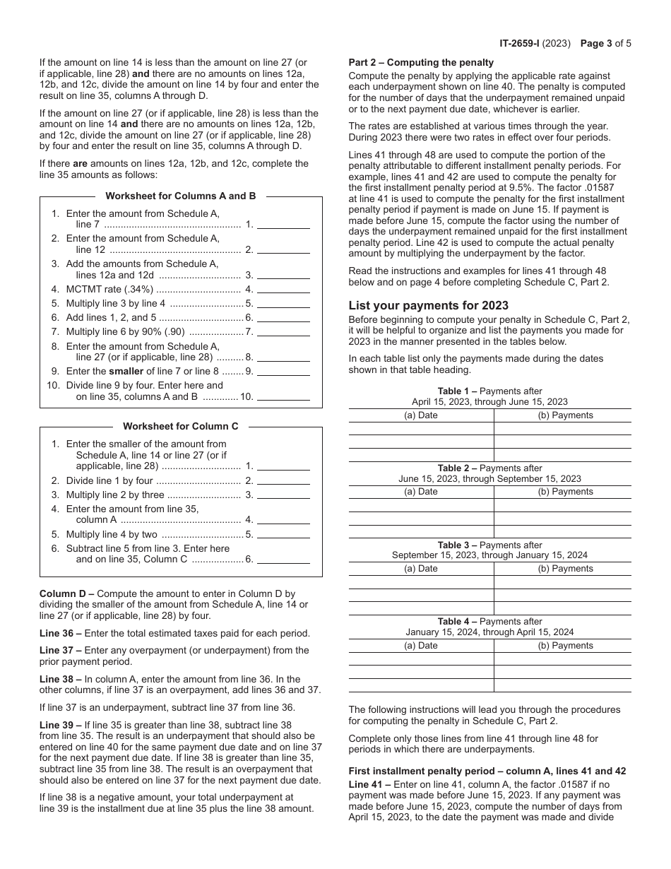 Instructions for Form IT-2659 Estimated Tax Penalties for Partnerships and New York S Corporations - New York, Page 3