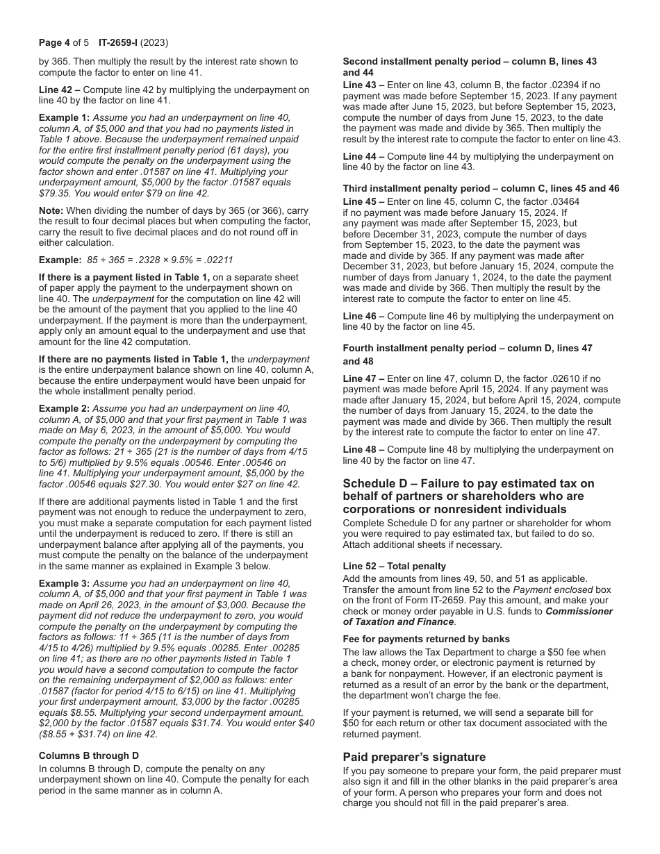 Instructions for Form IT-2659 Estimated Tax Penalties for Partnerships and New York S Corporations - New York, Page 4