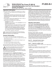 Instructions for Form IT-203-X Amended Nonresident and Part-Year Resident Income Tax Return - New York