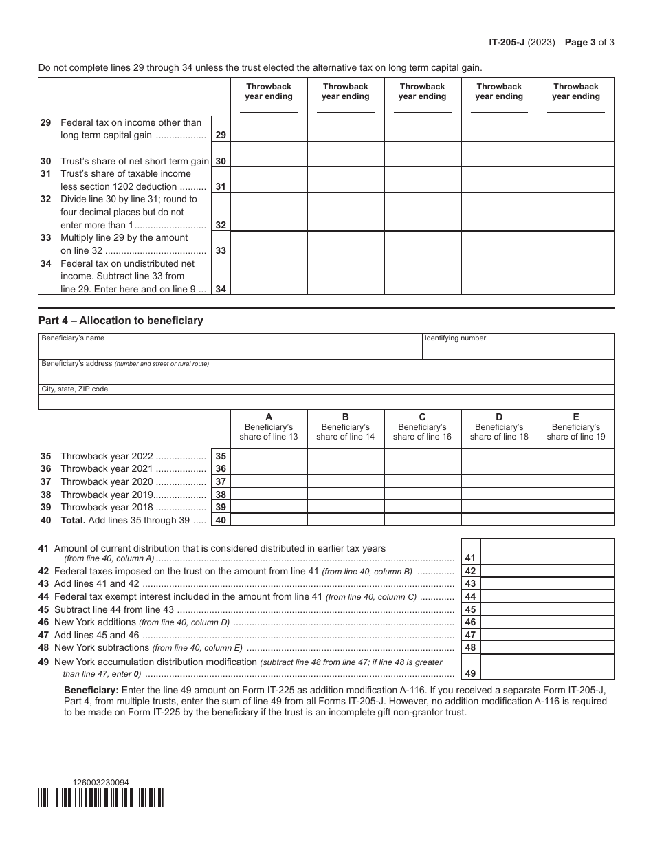 Form IT-205-J New York State Accumulation Distribution for Exempt Resident Trusts - New York, Page 3