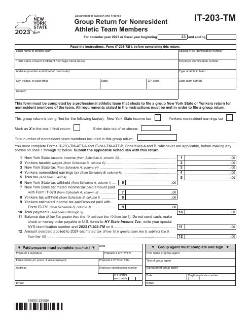 Form IT-203-TM 2023 Printable Pdf