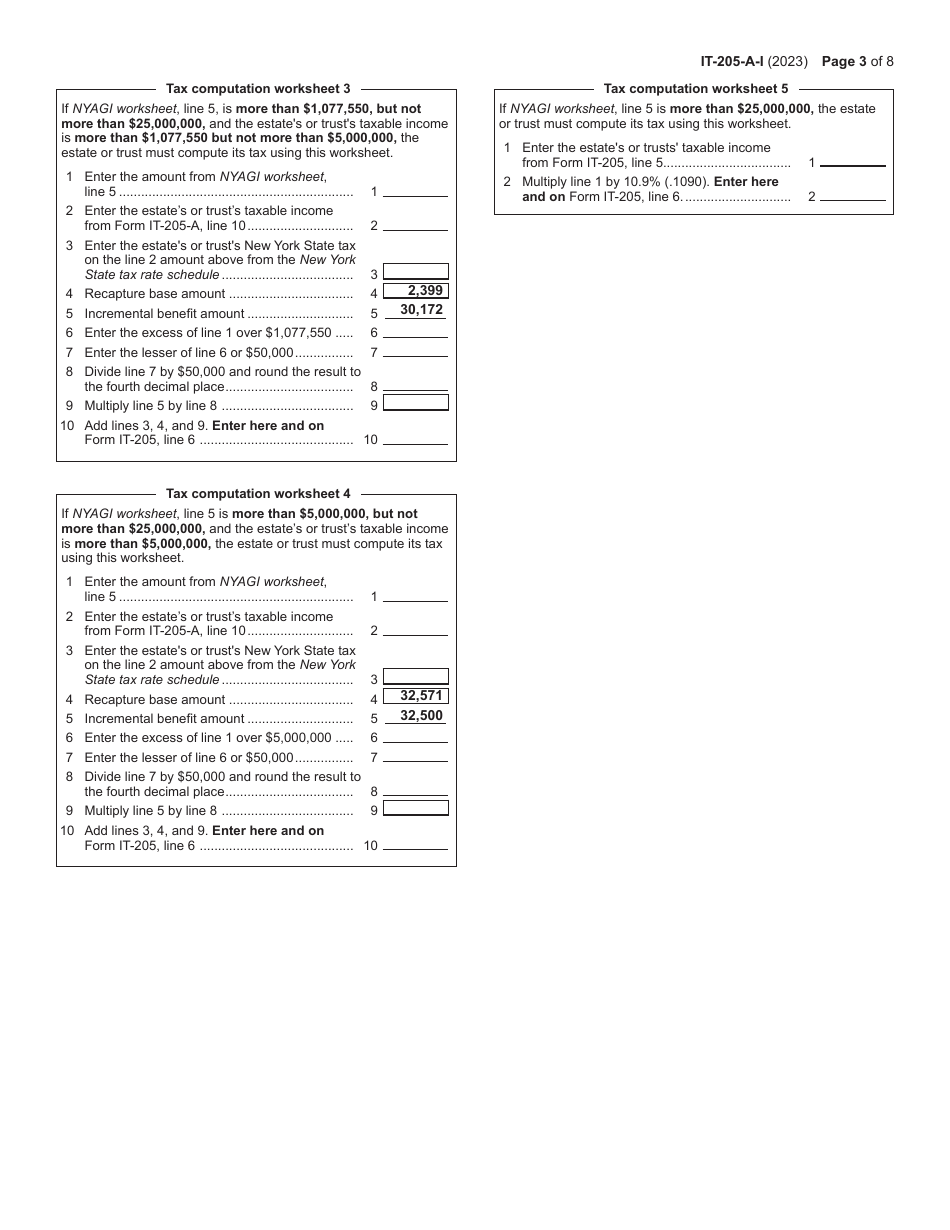 Instructions for Form IT-205-A Fiduciary Allocation - New York, Page 3