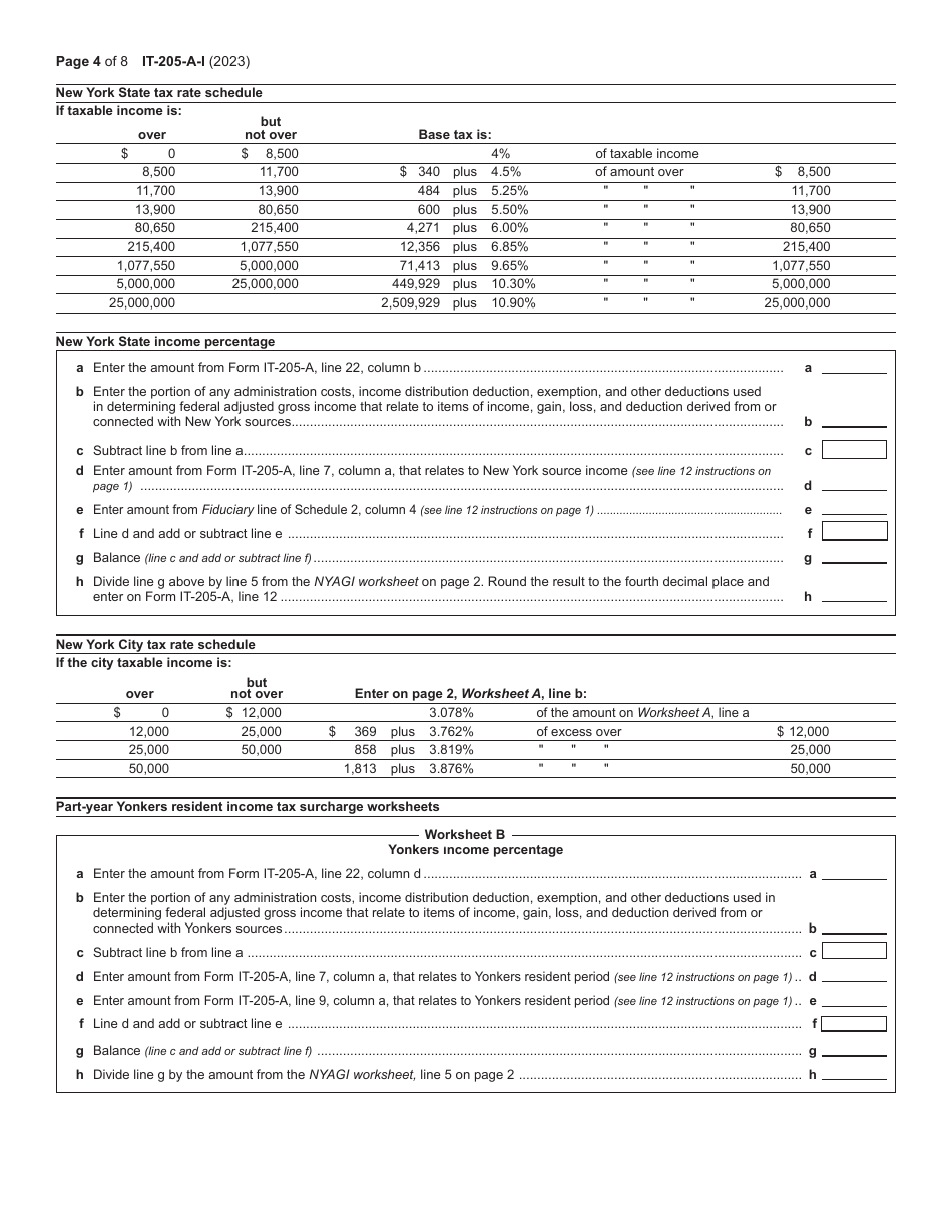 Instructions for Form IT-205-A Fiduciary Allocation - New York, Page 4