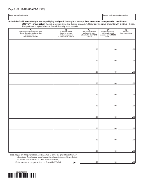Form IT-203-GR-ATT-C Schedule C 2023 Printable Pdf
