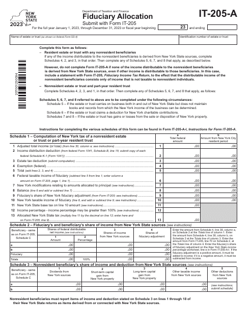 Form IT-205-A Fiduciary Allocation - New York, 2023