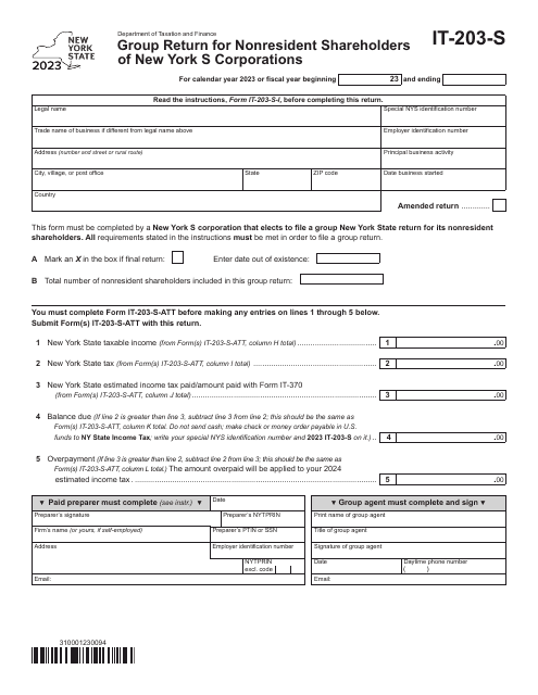Form IT-203-S 2023 Printable Pdf