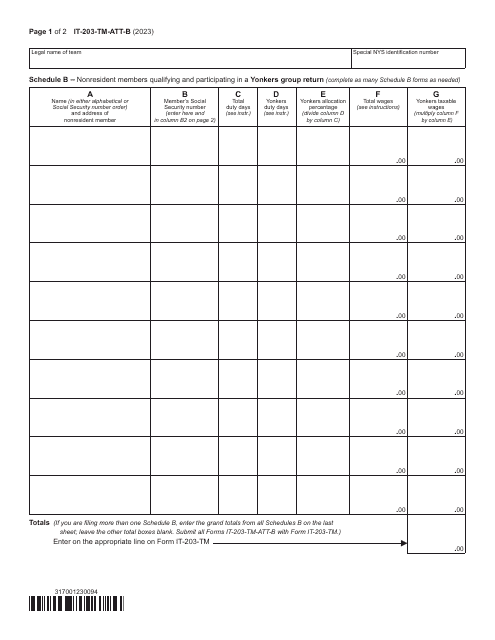 Form IT-203-TM-ATT-B Schedule B 2023 Printable Pdf