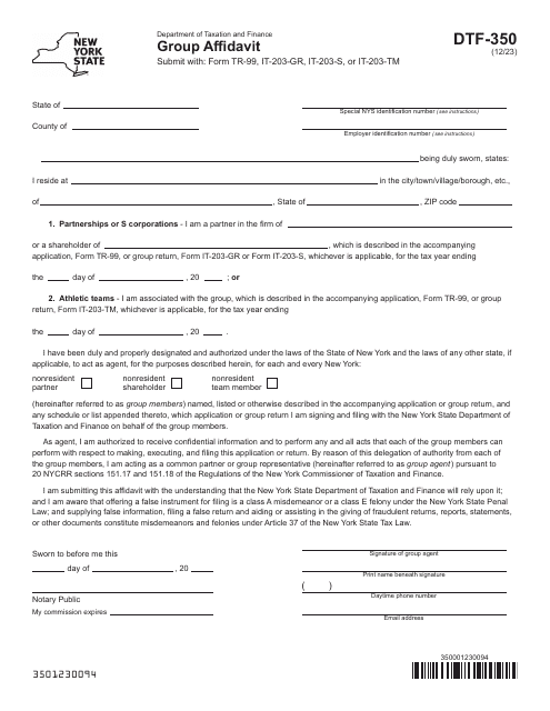 Form DTF-350 Group Affidavit - New York