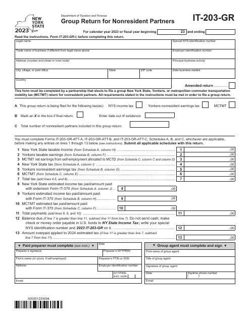 Form IT-203-GR 2023 Printable Pdf