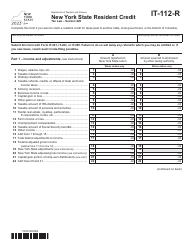 Form It 112 R New York State Resident Credit New York 