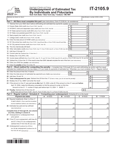 Form IT-2105.9 Underpayment of Estimated Tax by Individuals and Fiduciaries - New York, 2023