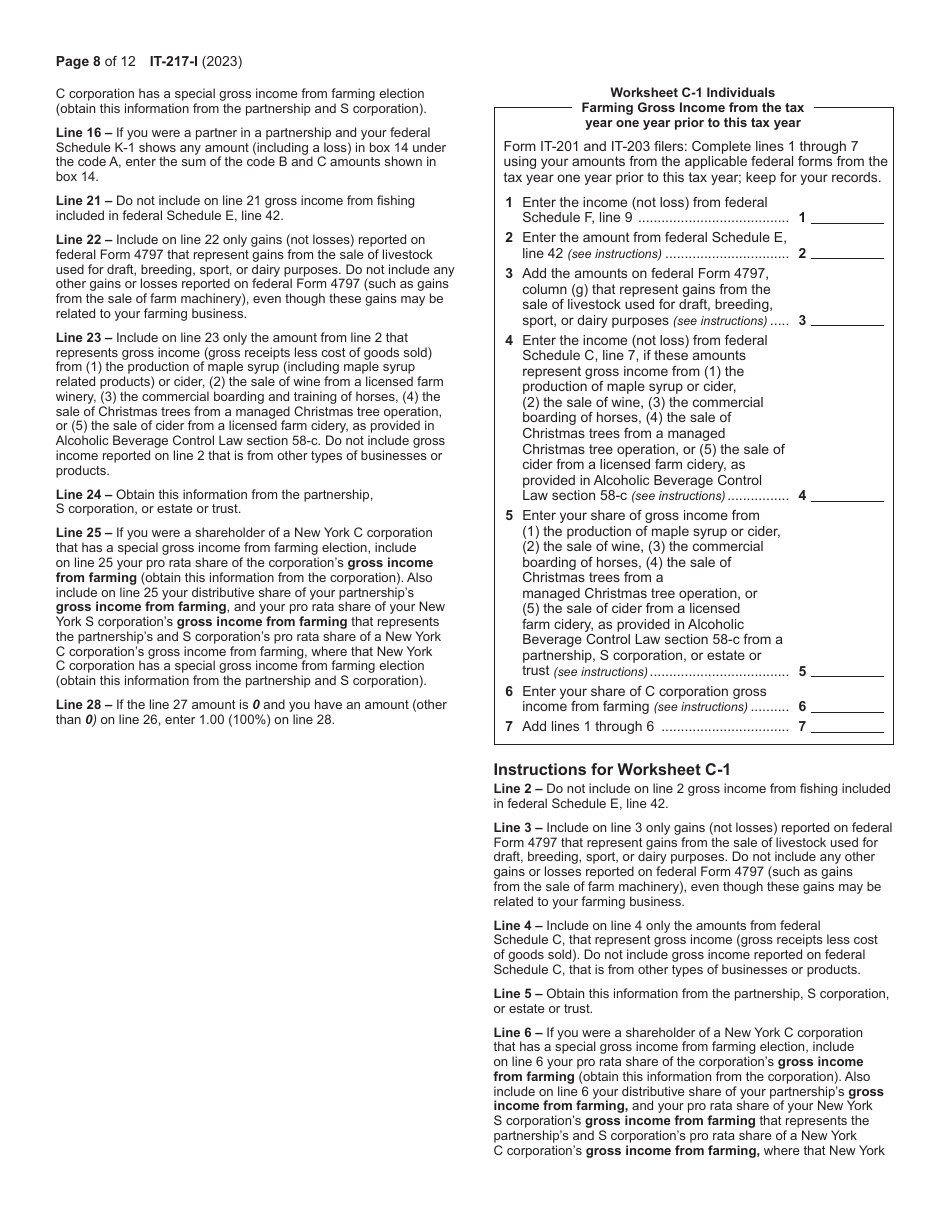 Instructions for Form IT-217 Claim for Farmers School Tax Credit - New York, Page 8